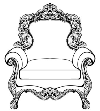 İmparatorluk Barok koltuk lüks süslemeli. Fransız lüks zengin karmaşık yapısı vektör. Royal Victoria tarzı dekor