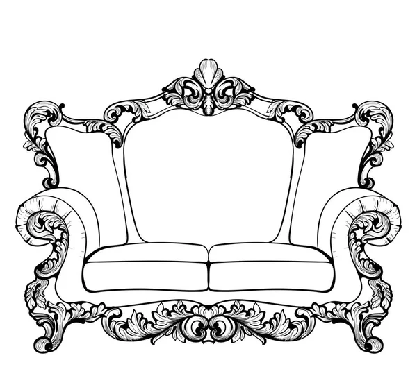 Classic Imperial Baroque sofa with luxurious ornaments. Vector French Luxury rich intricate structure. Victorian Royal Style decor — Stock Vector