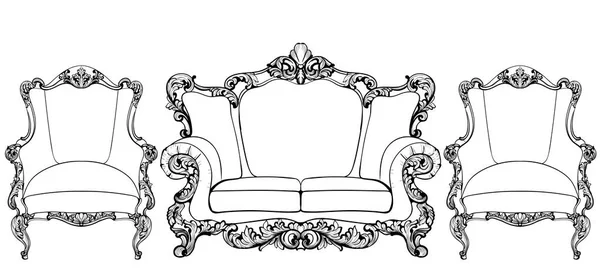 Sillón barroco imperial clásico con adornos de lujo. Vector francés de lujo rica estructura compleja. Decoración estilo real victoriano — Vector de stock