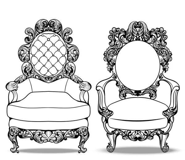 Imperial Baroque chairs collection with luxurious ornaments. Vector French Luxury rich intricate structure. Victorian Royal Style decor — Stock Vector