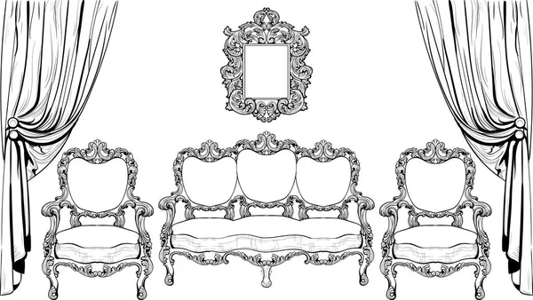 Muebles barrocos con lujosos ornamentos. Vector francés de lujo rica estructura compleja. Decoración estilo real victoriano — Archivo Imágenes Vectoriales