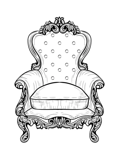 Imperial Baroque armchair with luxurious ornaments. Vector French Luxury rich intricate structure. Victorian Royal Style decor — Stock Vector