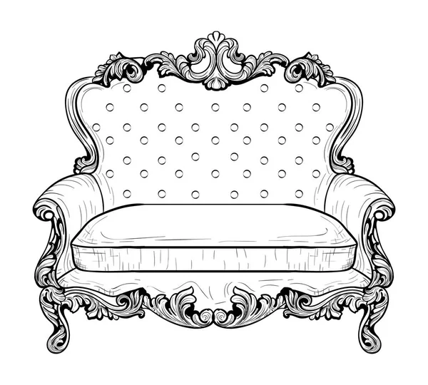 Sofá barroco imperial com ornamentos luxuosos. Vector francês Luxury estrutura complexa rica. Decoração estilo real vitoriano — Vetor de Stock