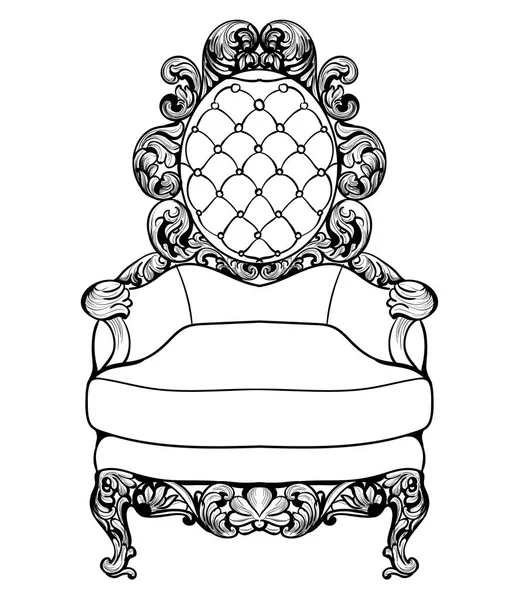 Imperial Baroque armchair with luxurious ornaments. Vector French Luxury rich intricate structure. Victorian Royal Style decor — Stock Vector