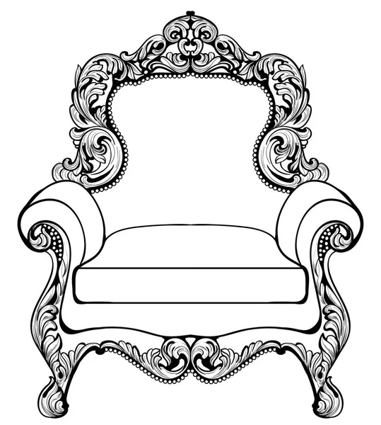 Imperial Baroque armchair with luxurious ornaments. Vector French Luxury rich intricate structure. Victorian Royal Style decor — Stock Vector