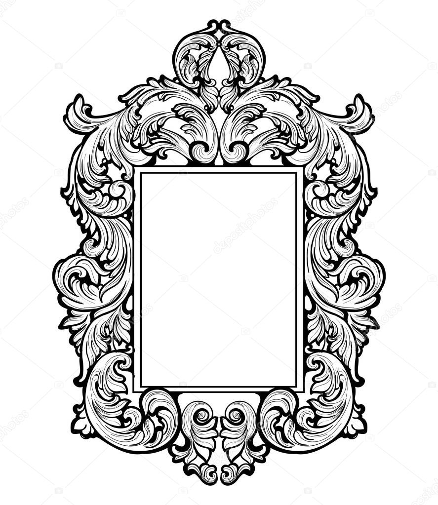 Imperial Baroque Mirror frame. Vector French Luxury rich intricate ornaments. Victorian Royal Style decor