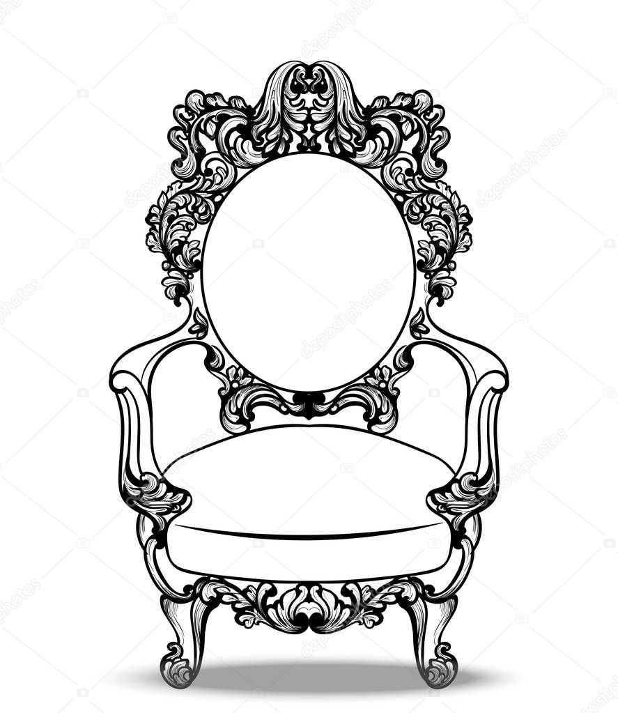 Imperial Baroque chairs collection with luxurious ornaments. Vector French Luxury rich intricate structure. Victorian Royal Style decor