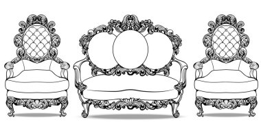 Barok mobilya lüks süsler ile ayarlayın. Fransız lüks zengin karmaşık yapısı vektör. Royal Victoria tarzı dekor