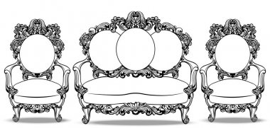 Barok mobilya lüks süsler ile ayarlayın. Fransız lüks zengin karmaşık yapısı vektör. Royal Victoria tarzı dekor