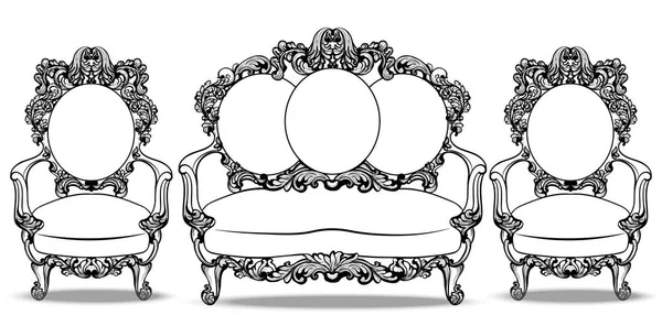 Набір барокової меблів з розкішним орнаментом. Векторні французький люксовий багаті складні структури. Королівський вікторіанський стиль декору — стоковий вектор