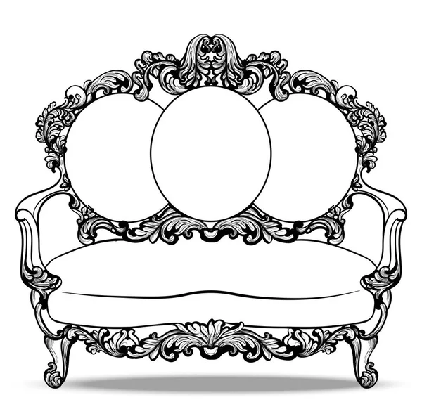 Sofá barroco imperial com ornamentos luxuosos. Vector francês Luxury estrutura complexa rica. Decoração estilo real vitoriano — Vetor de Stock