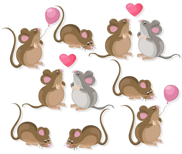 Divertenti simpatici topi coppia personaggi innamorati. Illustrazione del vettore del fumetto — Vettoriale Stock