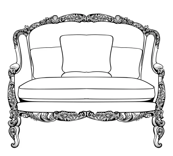 Imperial Baroque couch with luxurious ornaments. Vector French Luxury rich intricate structure. Victorian Royal Style decor — Stock Vector