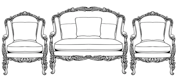 Klasyczny fotel Imperial barok z luksusowe ozdoby. Wektor francuskim luksusowy bogaty skomplikowane struktury. Wiktoriański wystrój Royal — Wektor stockowy
