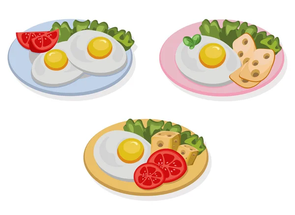 Ei gesundes Frühstück. frischer, schmackhafter Mehlkäse, Wurst, Tomaten — Stockvektor