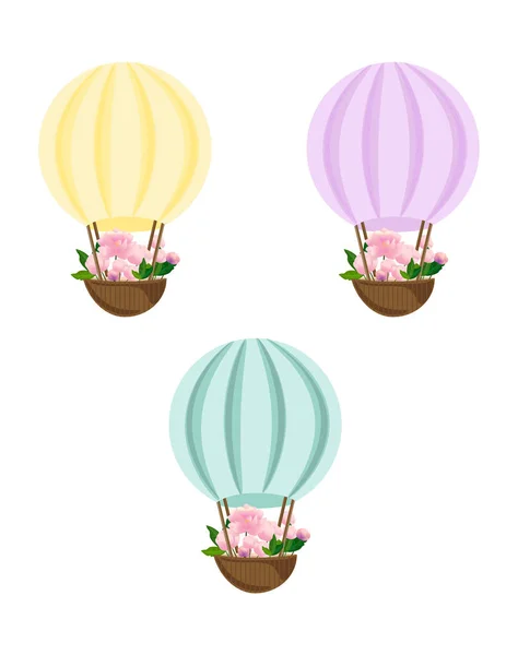 Globos de aire con flores. Decoración infantil en diferentes colores Ilustración vectorial — Vector de stock