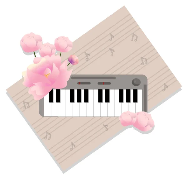 Música de piano fusión floral Vector fondo ilustración — Vector de stock