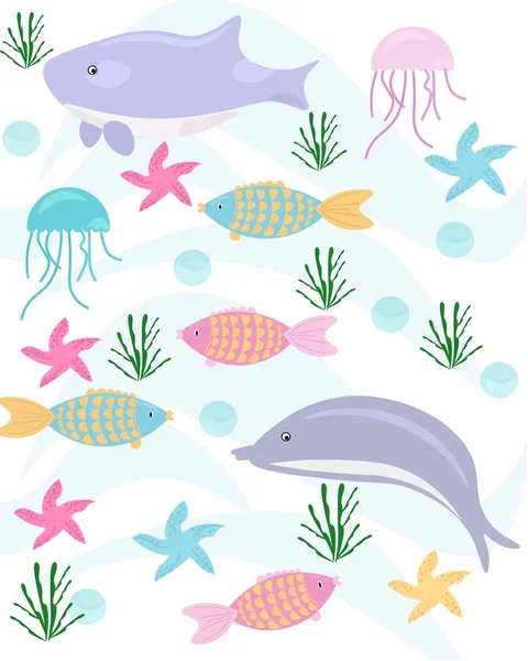 Fish pattern colorful background. Sea concept Vector illustration — Stock Vector