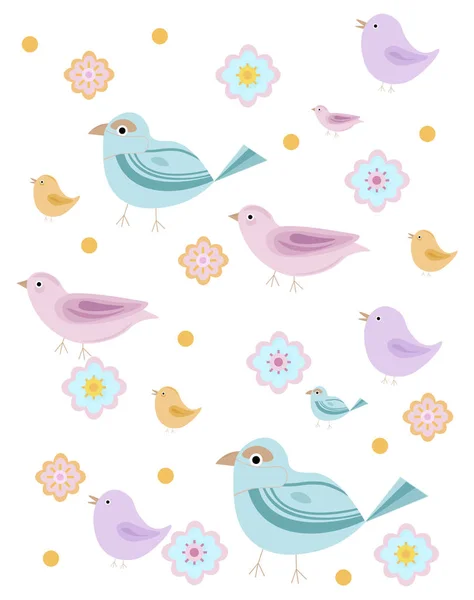 Pájaros patrón floral para niños libros o libros de colores Vector ilustración — Vector de stock