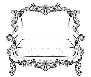 Barok kanepe lüks süsler ile. Fransız lüks zengin karmaşık yapısı vektör. Royal Victoria tarzı dekor