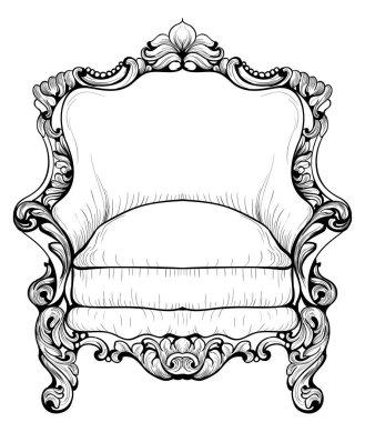 Barok koltuk lüks süslemeli. Fransız lüks zengin karmaşık yapısı vektör. Royal Victoria tarzı dekor