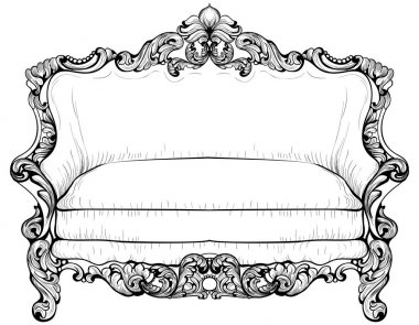 Barok kanepe lüks süsler ile. Fransız lüks zengin karmaşık yapısı vektör. Royal Victoria tarzı dekor