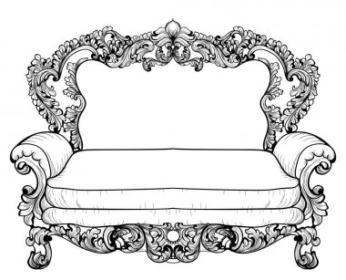 Barok kanepe lüks süsler ile. Fransız lüks zengin karmaşık yapısı vektör. Royal Victoria tarzı dekor