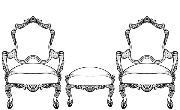 Kaiserlich-barocke Sessel mit luxuriösen Ornamenten. Vektor Französisch Luxus reiche komplizierte Struktur. Dekor im viktorianischen Stil — Stockvektor