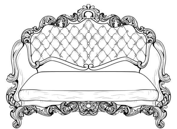 Sofá barroco con lujosos ornamentos. Vector francés de lujo rica estructura compleja. Decoración estilo real victoriano — Vector de stock