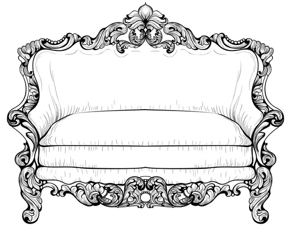 Sofá barroco con lujosos ornamentos. Vector francés de lujo rica estructura compleja. Decoración estilo real victoriano — Vector de stock