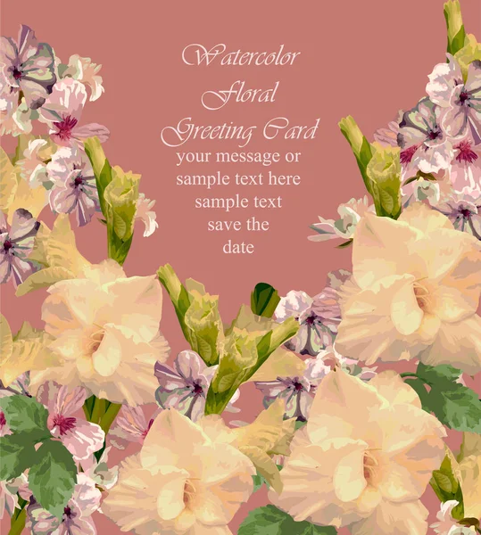 Flores de verano marco de la tarjeta de la flor. Temporada de primavera delicadas flores acuarela Invitación de la boda. Lugar para el texto. Ilustración vectorial — Vector de stock