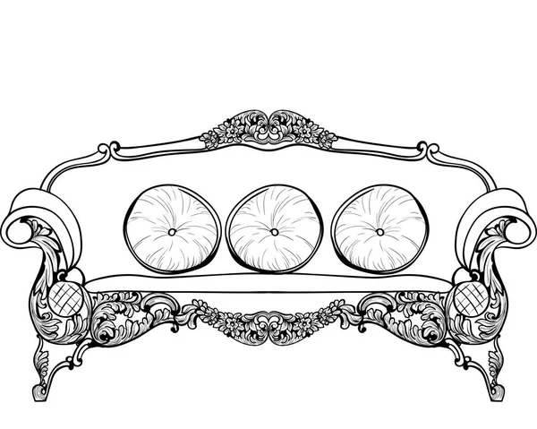Barock soffa med lyxiga ornament. Vector franska lyxiga rika invecklade strukturen. Viktorianska Royal inredning — Stock vektor