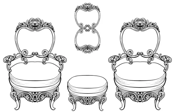 Barokki nojatuoli ylelliset koristeet. Vektori Ranskan Luxury rikas monimutkainen rakenne. Victorian Royal Style sisustus — vektorikuva
