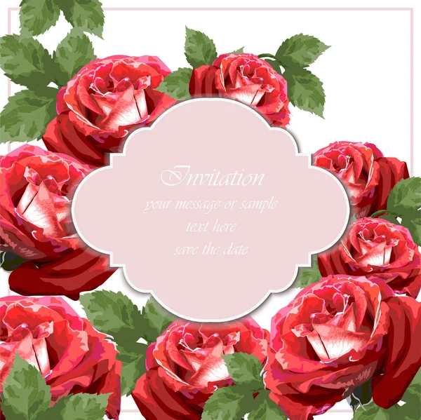 Tarjeta rosas rojas Vector. delicada tarjeta de verano. Composición natural fresca de primavera — Archivo Imágenes Vectoriales