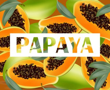 Papaya meyve desen doku arka plan. Tropikal vektör yaz
