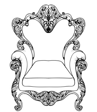 Barok koltuk lüks süslemeli. Fransız lüks zengin karmaşık yapısı vektör. Royal Victoria tarzı dekor