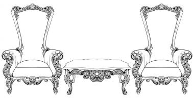 Barok koltuk lüks süslemeli. Fransız lüks zengin karmaşık yapısı vektör. Royal Victoria tarzı dekor