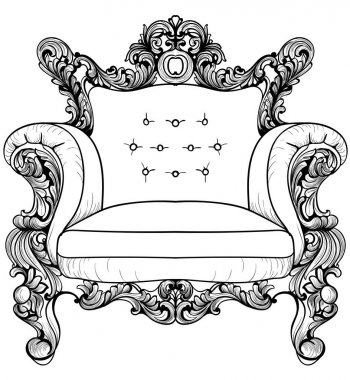 Barok koltuk lüks süslemeli. Fransız lüks zengin karmaşık yapısı vektör. Royal Victoria tarzı dekor