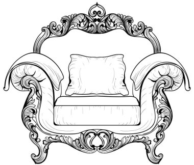 Barok koltuk lüks süslemeli. Fransız lüks zengin karmaşık yapısı vektör. Royal Victoria tarzı dekor