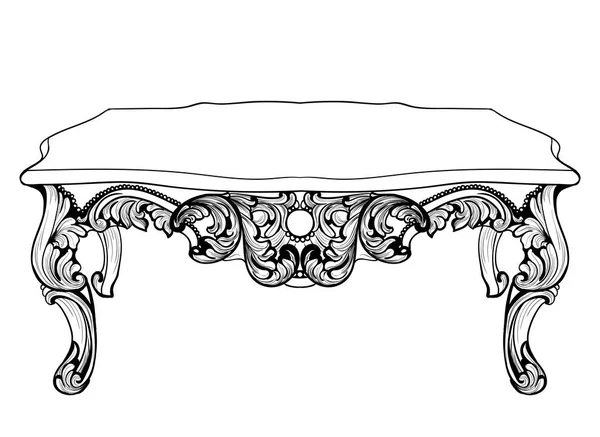 Consola barroca imperial. Francés de lujo adornos tallados decorados muebles de mesa. Vector estilo real victoriano — Vector de stock