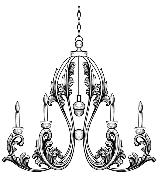 Rich Rococo klassieke kroonluchter. Luxe decor accessoire ontwerp. Vector illustratie schets — Stockvector