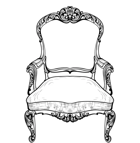 Sillón barroco con lujosos ornamentos. Vector francés de lujo rica estructura compleja. Decoración estilo real victoriano — Vector de stock