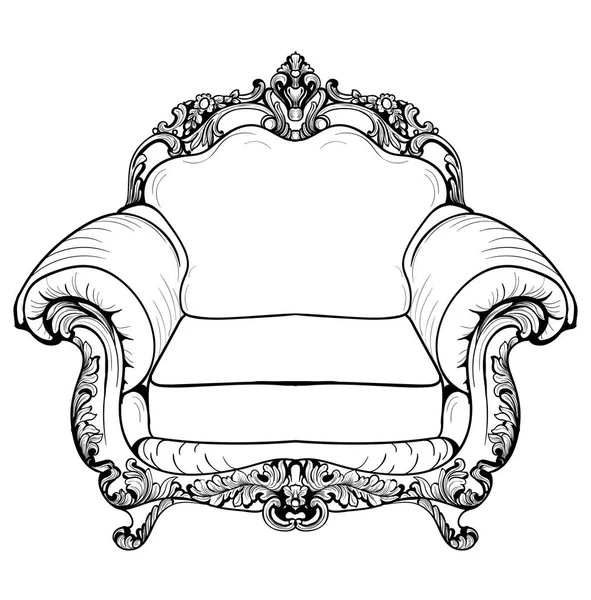 Baroque armchair with luxurious ornaments. Vector French Luxury rich intricate structure. Victorian Royal Style decor — Stock Vector
