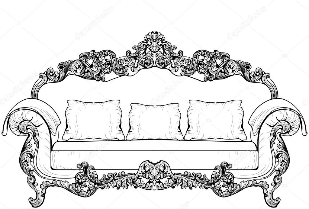 Baroque armchair with luxurious ornaments. Vector French Luxury rich intricate structure. Victorian Royal Style decor