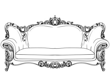 Barok kanepe lüks süsler ile. Fransız lüks zengin karmaşık yapısı vektör. Royal Victoria tarzı dekor