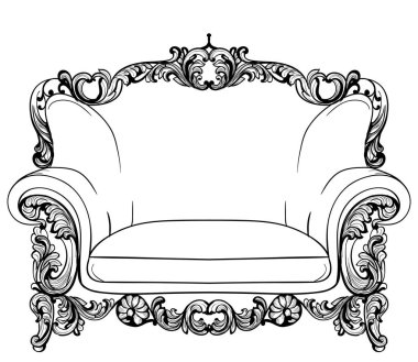 Barok koltuk lüks süslemeli. Fransız lüks zengin karmaşık yapısı vektör. Royal Victoria tarzı dekor