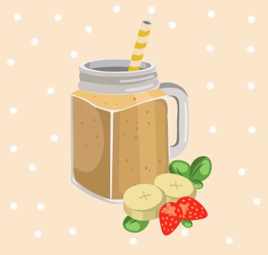 Muz smoothie vektör. Taze içki retro tarzı arka plan
