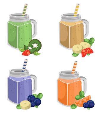 Yaz meyve güler yüzlü vektör ayarlayın. Taze içki retro tarzı arka plan