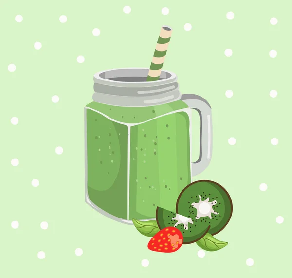 Kiwi Smoothie Vektor. frisches Getränk im Retro-Stil Hintergrund — Stockvektor