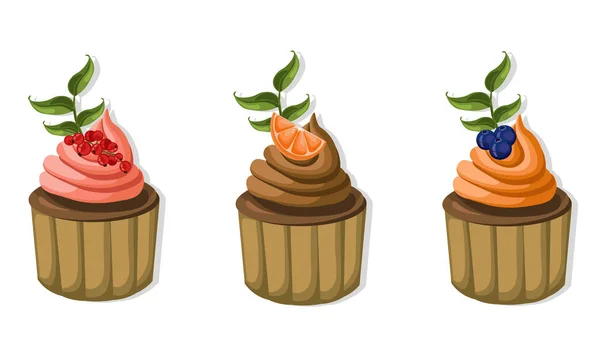 Muffin taarten geïsoleerd op een witte achtergrond vectorillustratie — Stockvector